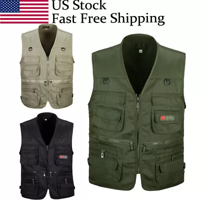 Men's Casual Outdoor Work Safari Fishing Travel Photo Cargo Vest Multi Pockets • $15.19