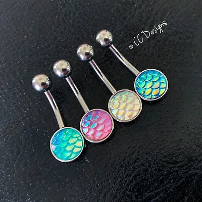 14g Faux Opal Resin Fish Mermaid Scale Belly Button Ring (B262-265) • $9.99