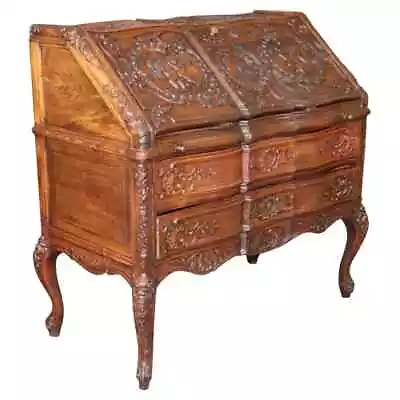 Exuberantly Carved Oak French Louis XV Secretary Desk Circa 1900 • $3595.50