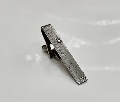 Men's Vintage Tie Bar Clip Sterling Silver Diamond Chip Design Made In USA 1.5  • $19.99
