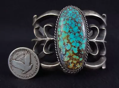 Vintage Navajo Bracelet - Coin Silver & Turquoise - 97g = 3.4oz • $329