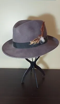 Vintage Holman Men's Fedora Hat  Size 7-1/4 Dark Gray Wide Brim  • $36