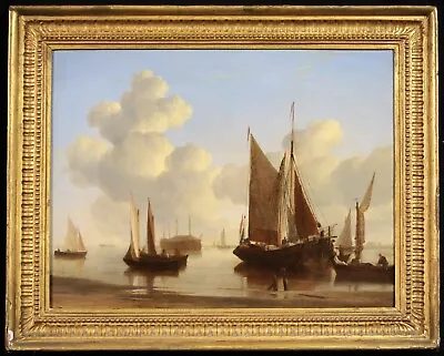 18th CENTURY LARGE DUTCH OLD MASTER OIL CANVAS - BOATS ANCHORED ON AN ESTUARY • £540