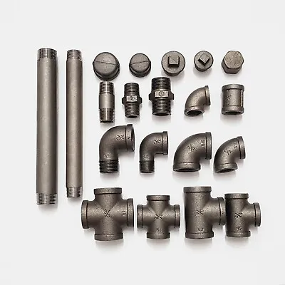 Black Malleable Cast Iron Pipe Fittings Bsp &steel Pipes 1/2  3/4  1  Bs En10242 • £3.99