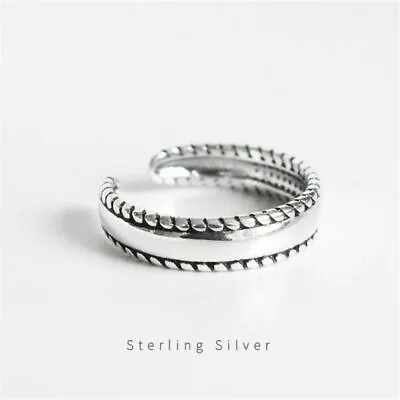 Women Middle Glossy Ring Personality Retro Twist Rings 925 Sterling Silver 1Pc • $10.49