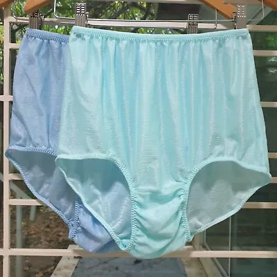 Lot Of 2 Double Nylon Gusset Panties Slippery Green Blue Vintage Brief Size 8/XL • $35.75