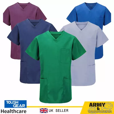 Scrub Medical Uniform Top Women Men Tunic Nurse Hospital Work Wear V-Neck Tops • £9.95