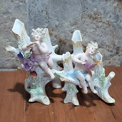 Vintage Bisque Angel Cherub Porcelain 5 Bud Vase • $89.95