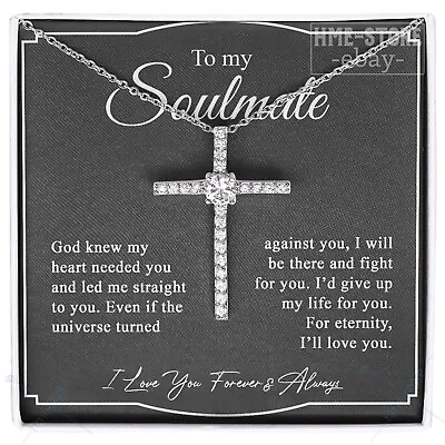 To My Soulmate CZ Cross Necklace I Love You Jewelry Gift For Her Wife Girlfriend • $37.95