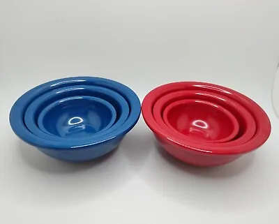 Vintage Norpro Melamine Ingredient Prep Nesting Bowls Blue And Red Set Of 6 • $22.49