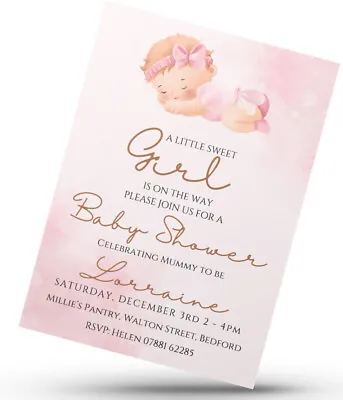 10 X Personalised Baby Shower Invitations Boy Or Girl Pink Or Blue Invites • £4.46