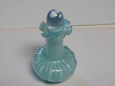 Vtg French Overlay Opalescent  Blue Glass Mini Perfume Bottle Signed  Dated • $24