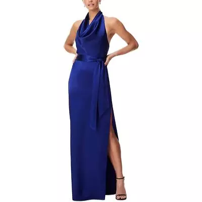 Aidan By Aidan Mattox Womens Blue Satin Halter Evening Dress Gown 12 BHFO 6793 • $92