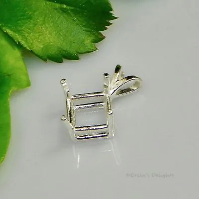 $4.75 • Buy (6mm - 11mm) SQUARE Corner Set Pre-Notched Sterling Silver Pendant Setting