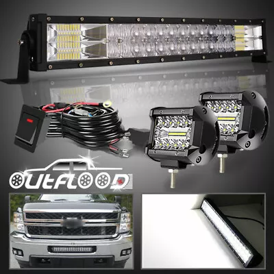 22inch 5D Dual Row Led Light Bar Combo Truck SUV ATV 24  +4  Pods W/Wiring Kit • $56.89