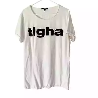 Tigha Mens White Fitted Scoop Neck Black Logo T-shirt Size Large • $40