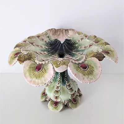 Antique Eichwald Majolica Seashell Pedestal Centerpiece 10.5  H X 16  W • $1299.99