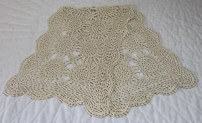 Vintage Dresser Scarf Hand Crocheted Flower Design Cotton Very Light Biege • $11.25