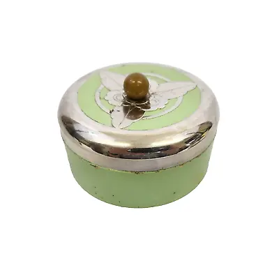 Vintage Art Deco Jade Green And Glass Vanity Jar Chrome Lid Cottage Core • $35