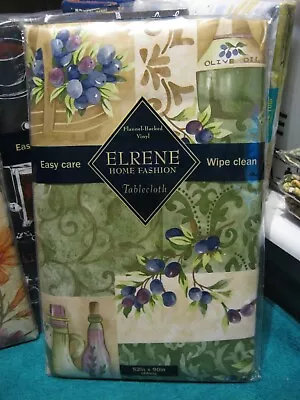 Elrene 52  X 90  Vinyl Tablecloth With Backing / Olives & Oil Theme • $14.96