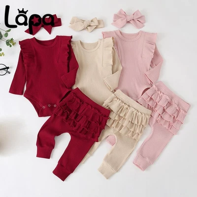 £10.29 • Buy Newborn Baby Girl Ribbed Ruffle Outfit Romper Jumpsuit Pant Headband Clothes Set