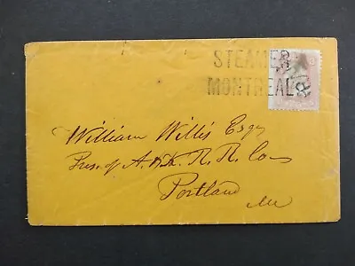 New York: Steamer Montreal 1860s #65 CAMEO Back Flap Cover Straight Line Cancel • $375