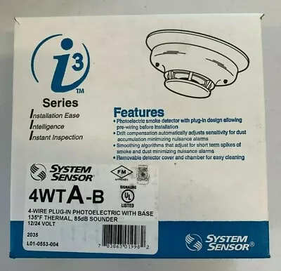 System Sensor 4WTA-B I3 Series 4-Wire Photoelectric Smoke Thermal With Sounder . • $79.99