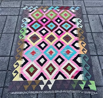 Hand Woven Afghan Wool Kilim Size: 145 X 105 Cm Flat Woven Handmade Floor Rug • $175