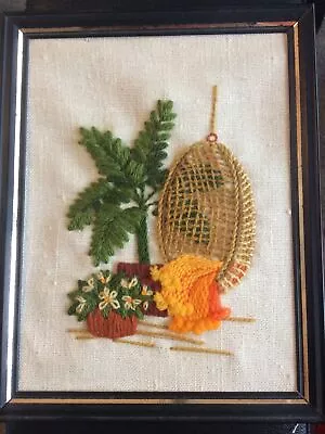 Vintage Needlepoint Embroidered Picture 70s Mod Hippie Wall Art Sunset Design 9x • $39.99