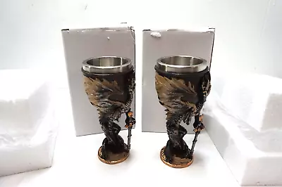 Medieval Dragon Wine Goblet Chalice Sword Fantasy Dungeons Dragons Set 2 New • $24.99