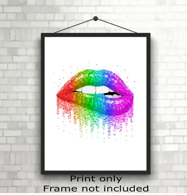 Rainbow Glitter Lips Make Up Fashion Wall Art Poster Print Picture Gift A5 A4 A3 • £3.49