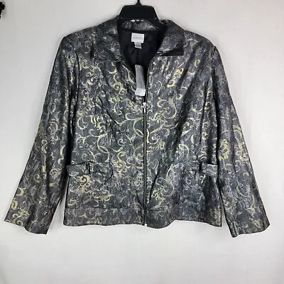 Chico's Womens Size 3 - XL Barrett Metallic Silver Gold Gray Zip Up Jacket  • $39.50