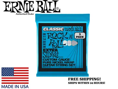 **3 Pack Ernie Ball 3255 Classic Rock N Roll Extra Slinky Guitar Strings!** • $17.98