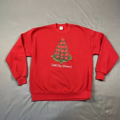 Vintage 90s Made In USA Red Christmas Crewneck Sweatshirt Large Williamsburg • $29.99