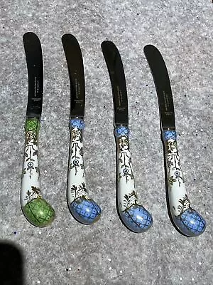 VTG Lot Of 4 A.E Lewis & Co Painted Handled Knives Spreaders Gold England  7” • $45