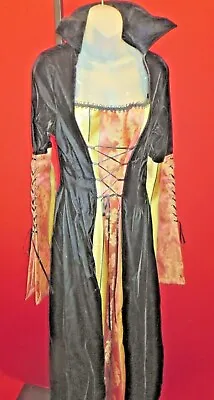 ~~SUBTERRANEA Medieval Steampunk Vampire Elvira Velvet Satin Corset Dress Sz L ~ • $63.75