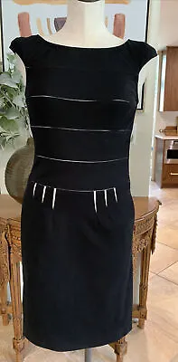 Zac Posen Women 2 Black Stripe Cap Sleeve Knee Length Sheath Dress J1 • $14.99