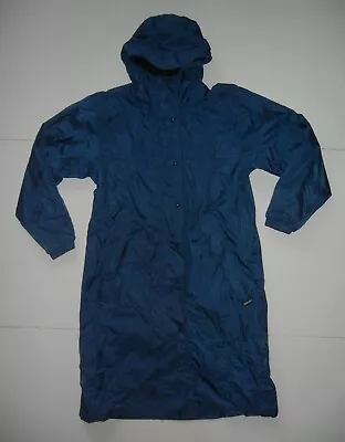 CABELA'S Blue Nylon LONG TRENCH COAT Windbreaker Rain Hike Gear Coat Women's L • $35.99