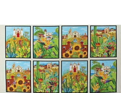 Mexico Fabric Los Cabos Church Cactus Bird Cotton Elizabeths Studio 24  Panel • $8.95