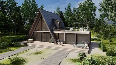 63’x59’ 3 Beds 2.5 Baths Cozy A-Frame House Architectural Plans PDF Download. • $124.95