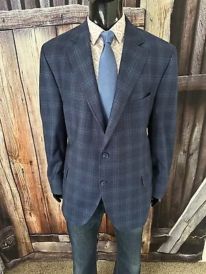 Peter Millar Heather Royal Blue & Navy Plaid Wool Blazer Size 48R Mint! • $124.99