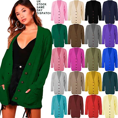 £13.99 • Buy Women's Ladies Chunky Cable Knit Button Cardigan Long Sleeves Grandad Plus Sizes