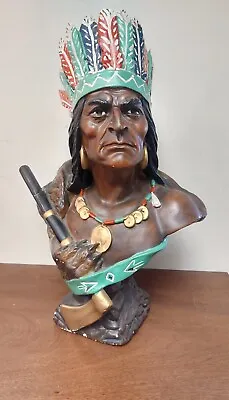 22  Cigar Store Native American Indian Chief Bust Chalkware 1900-1910 - Nice! • $224.99