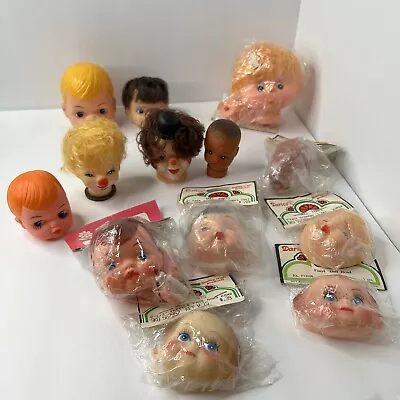 Lot Of 13 Vintage Doll Heads Craft Making Parts Faces Rubber Vinyl Plastic • £46.56