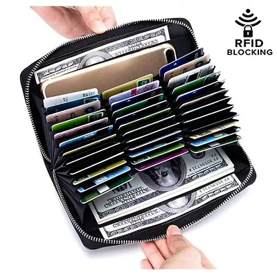 Rswsp Men's Women's RFID Blocking Leather Credit ID Card Holder Capacity Wallet • $15.29