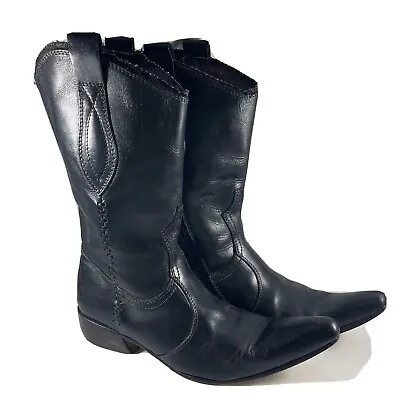 Mark Nason Siren Italy Distressed Leather Black Moto Boots Zip Womens Sz 6.5 • $49.99