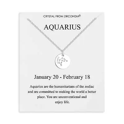 Aquarius Zodiac Star Sign Disc Necklace Created With Zircondia® Crystals • £9.99