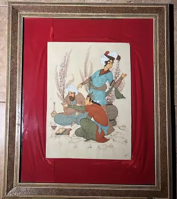 Antique Large Khatam Frame Miniature Painting On Bone 23 X 19 Inch Middle East • $349