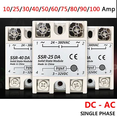 10A To 100A Single Phase Solid State Relays Module DC 3V-32V To AC 24V-380V SSR • $8.79