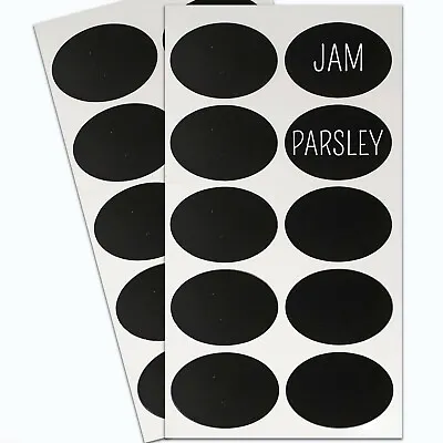 20 X SMALL CHALKBOARD OVAL LABELS Sticky Plain Black Tag Kitchen Jar Cup Sticker • £2.48